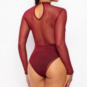💎💞Mock Neck Mesh Bodysuit (burgundy)
